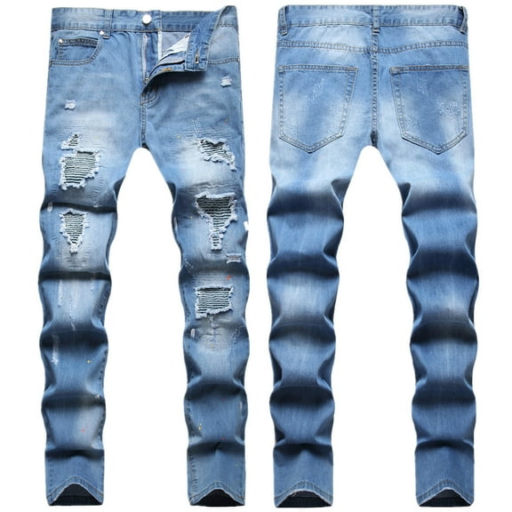 Lilgiuy Mens Ripped Jeans 2023 Fashion Skinny Slim Fit Stretch Straight Leg Hip Hop Denim Pants for Christmas New Year Party