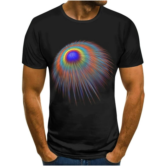 Lilgiuy Mens Summer T Shirts Casual Comfy Short Sleeve Crew Neck Solid Color Tops Street Fashion 3D Unrelocated Abstract Printed Design Tee for Barbecues Camping (Black,3XL)