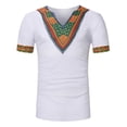 thumbnail image 1 of Lilgiuy Mens Traditional African Shirt Vintage Solid Color Short Sleeve V Neck Slim Fit Tribal Floral Printed Pullover Top Tee for Dancing(White,M), 1 of 3