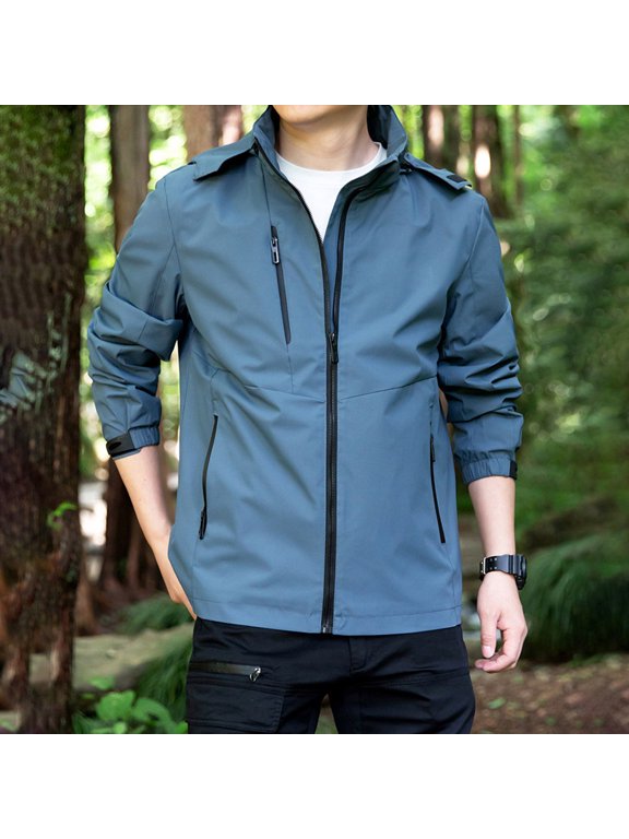 Mens Waterproof Rain Jacket - Windproof & Lightweight Raincoat with Hood Zipped Pockets Casual Autumn Winter Jacket for Workplace Office