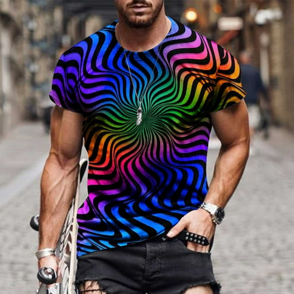 Lilgiuy Mens Workout Shirts Trendy 3D Printing Street Casual Short Sleeve Crew Neck Loose Fit Summer Tee for Gym Exercise Fitness(M-5Xl)