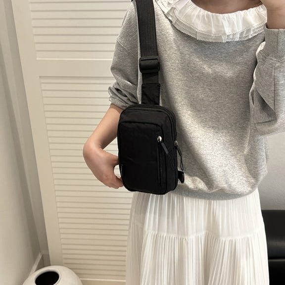 Lilgiuy Mini Crossbody Sling Bag for Women and Men, Solid Color Soft Lightweight Portable Chest Bag Multifunctional Fanny Pack Running Phone Holder for Workout Travelling Outdoor, Black