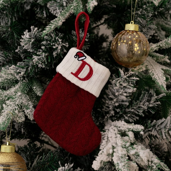 Lilgiuy Mini Personalized Christmas Stocking, Red/White Knitted Holiday Decor, 8"