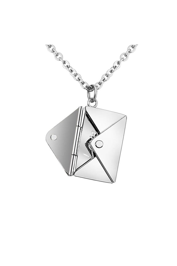 Mother's Day Envelope Locket Necklace for Women, Stainless Steel Message Necklaces Photo Jewelry Mother's Day Gift for Girlfriend Mom Wife, Silver
