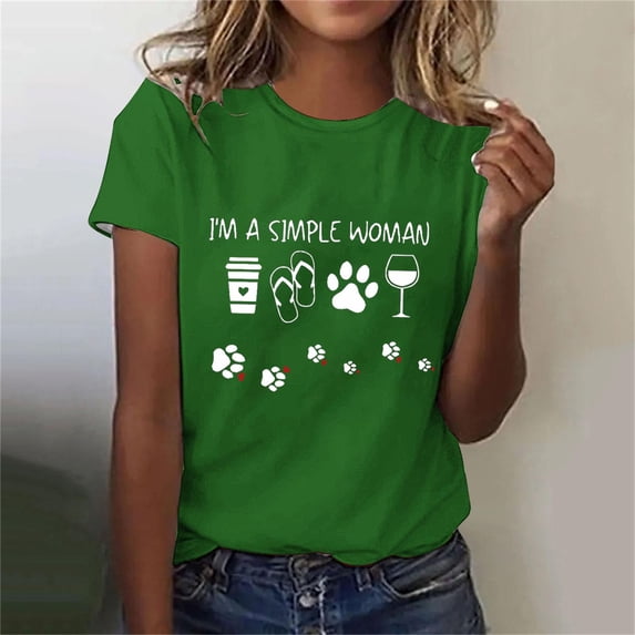 Lilgiuy National Pet Day Dog Paw Heart Graphic Tees for Women Cute Dog Mom Graphic T-Shirts Casual Solid Color Short Sleeve Loose Tshirt Blouse Tops for Work School Office(Green,2XL)