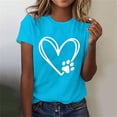 thumbnail image 1 of Lilgiuy National Pet Day Paw Print Shirts for Women Summer Solid Color Dog Mom Love Heart Graphic Tee Casual Crewneck Short Sleeve Pullover T-Shirt for Mothers'Day(Sky Blue,L), 1 of 4
