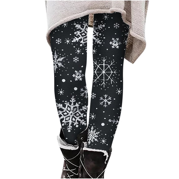 Lilgiuy Navy Leggings for Womens High Waisted Fitness Pants Tummy Control Christmas Snowflake Print Gym Running Yoga Tights (S-2XL)