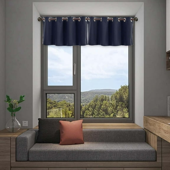Lilgiuy Navy Window Valance for Kitchen, Solid Color Light Filtering Decorative Grommet Black Out Short Window Valance Curtains for Kitchen Bedroom Living Room Window, 29.13" x 14.17"