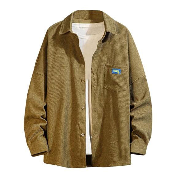 Lilgiuy New Casual Daily Men's Long Sleeve Shirt Solid Color Loose Pocket Shirt For Men Long Sleeve Turn Down Collar Blouse & Shirt for Work Office