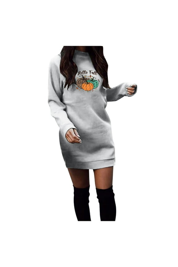 New Casual Printed Long Sleeve Round Neck Contrast Color Sweater Top Women's Clothing Sweatshirt Dress Gray Fall for 2022 Spring Winter
