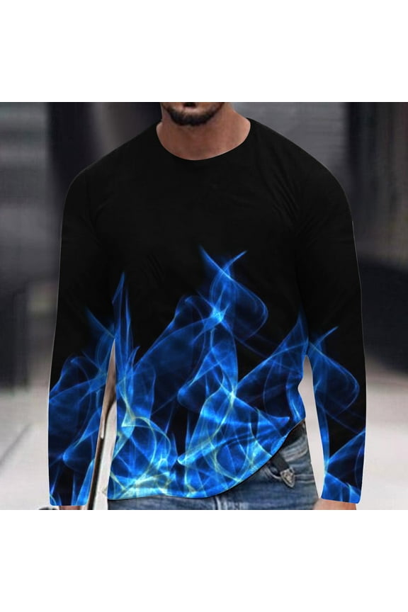 New Fashion Flame Men's Long Sleeve 3D Printing T-shirt Loose Round Neck Pullover Undercoat Top Blouses & Shirts Streetwear
