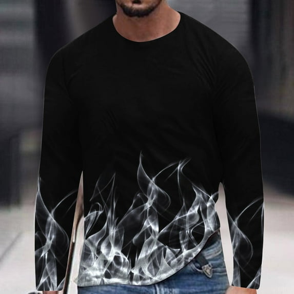 Lilgiuy New Fashion Men's Long Sleeve 3D Printing T-shirt Loose Round Neck Pullover Undercoat Top Blouses & Shirts for Bodybuilding Gym