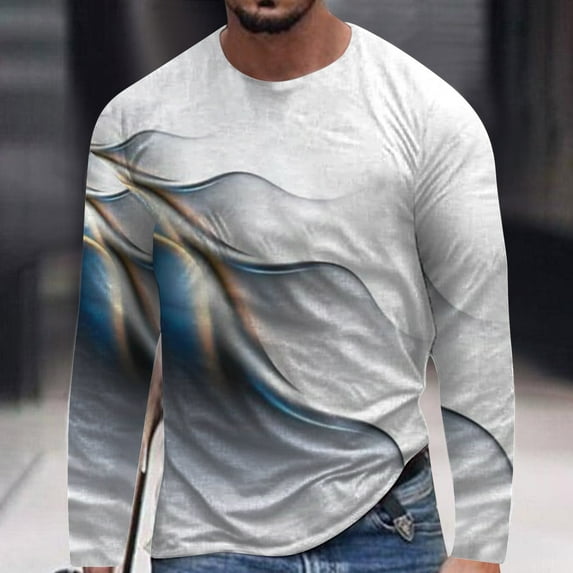 Lilgiuy New Fashion Men's Long Sleeve 3D Printing T-shirt Loose Round Neck Pullover Undercoat Top Blouses & Shirts for Bodybuilding Gym