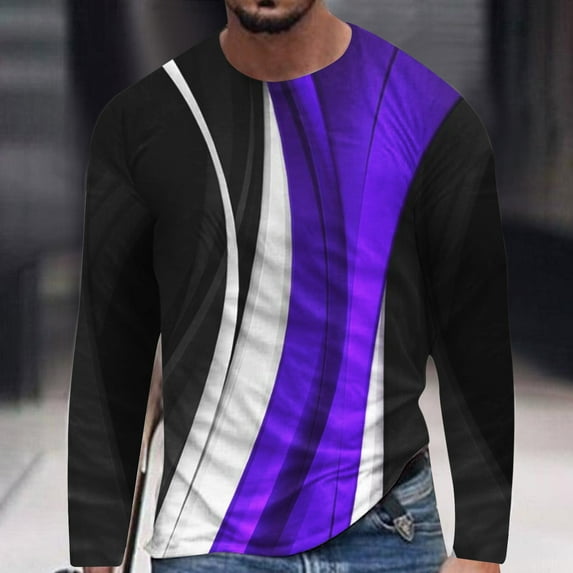 Lilgiuy New Fashion Men's Long Sleeve 3D Printing T-shirt Loose Round Neck Pullover Undercoat Top Blouses & Shirts for Golf Tennis Basketball