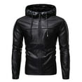thumbnail image 1 of Lilgiuy New Men's Casual Leather Jacket Youth Solid Color Hoodie Leather Jacket Long Sleeve Hooded Casual Jackets for Skiing Snowboarding, 1 of 4