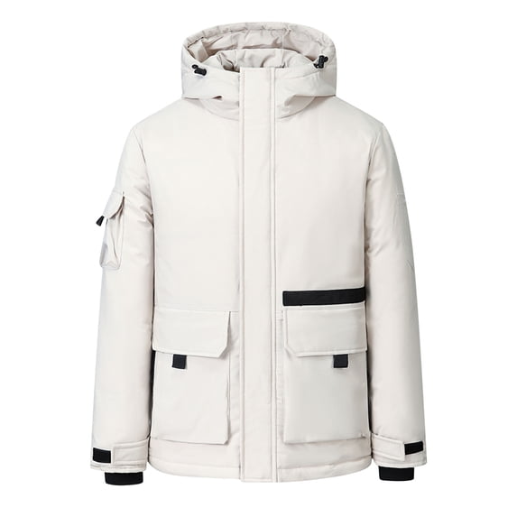 Lilgiuy New Men's Novelty Hooded Down Jacket Outdoor Overalls with Large Pockets Short Casual Down Jacket for Men and Women Long Sleeve Hooded Casual Outwear & Jackets for Going Out
