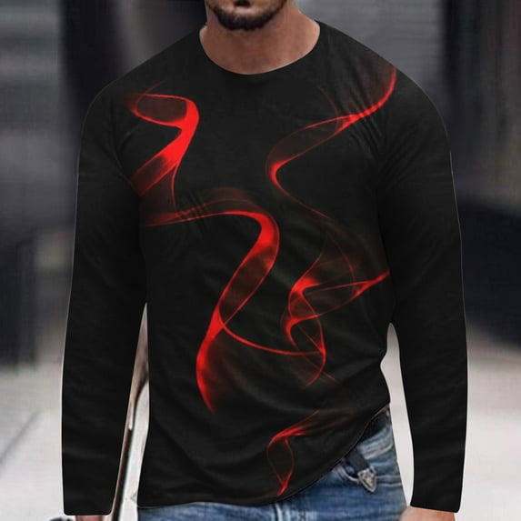 Lilgiuy New Valentine's Day Men's 3D Printing Long Sleeve T-shirt Fashion Casual Loose Round Neck Undercoat Top Blouses & Shirts Athletic Relax Tee