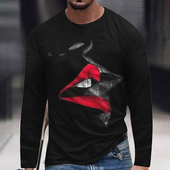 Lilgiuy New Valentine's Day Men's 3D Printing Long Sleeve T-shirt Fashion Casual Loose Round Neck Undercoat Top Blouses & Shirts for Office Business Work