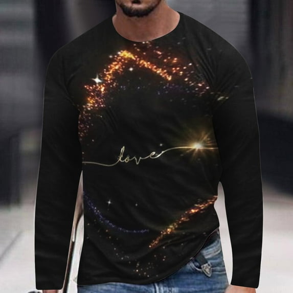 Lilgiuy New Valentine's Day Men's 3D Printing Long Sleeve T-shirt Fashion Casual Loose Round Neck Undercoat Top Blouses & Shirts for Party Birthday Club