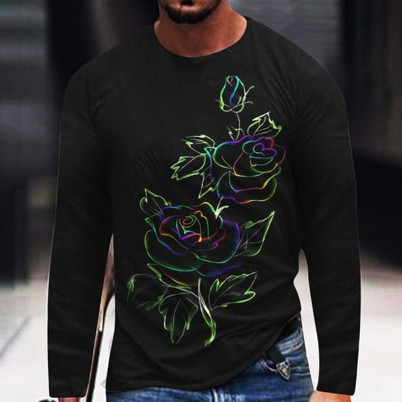 Lilgiuy New Valentine's Day Men's 3D Printing Long Sleeve T-shirt Fashion Casual Loose Round Neck Undercoat Top Blouses & Shirts for Vacation Festival Holiday