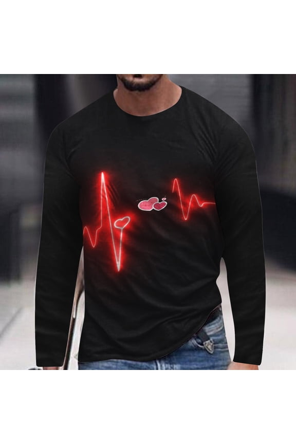 New Valentine's Day Men's 3D Printing Long Sleeve T-shirt Fashion Casual Loose Round Neck Undercoat Top Blouses & Shirts for Vacation Festival Holiday