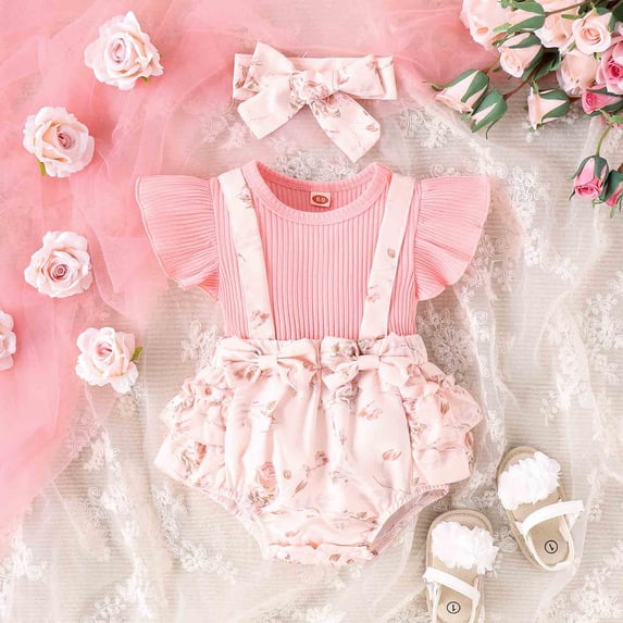Lilgiuy Newborn Baby Girl Clothes Stripe Romper Sleeveless Dress Cute Lace Ruffles Bodysuit Toddler Baby Girl Summer Outfits for Photoshot (Pink,3-6 months)
