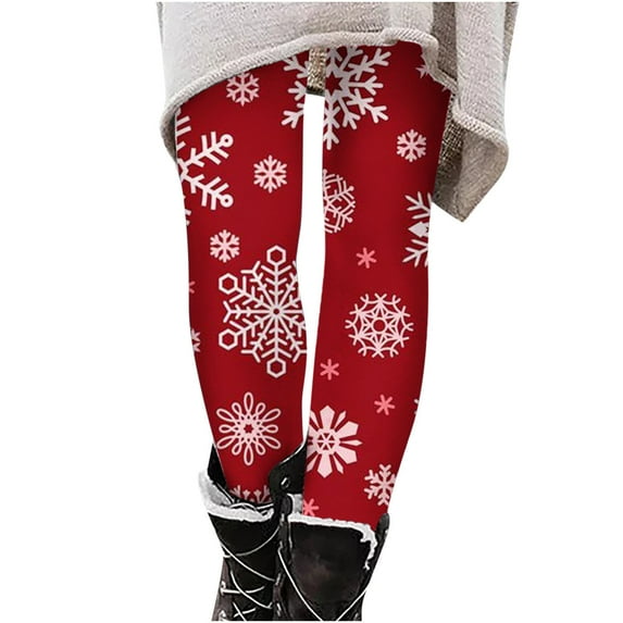 Lilgiuy Non See Through Leggings for Women Novelty Christmas Snowflake Print Yoga Pants Fitness Joggers Tummy Control Leggings Gifts for Her Wine (S-2XL)