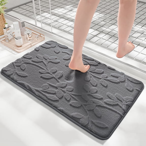Lilgiuy Non Slip Bath Mat Bathroom Rugs, Soft Floral Lightweight Bath Mats, Super Absorbent Quick Dry Bath Rug Shower Mat, Fit Under Door Bathroom Floor, Machine Washable, Dark Gray 16"x24"