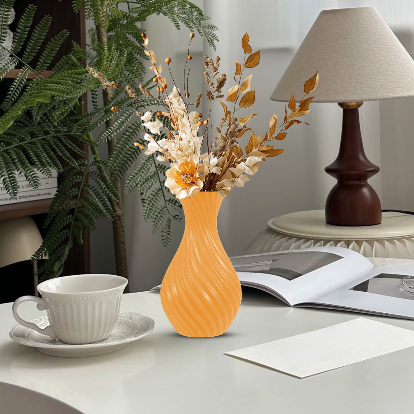 Lilgiuy Orange Plastic Flower Vase, Modern Home Decorative Vase, Small ...