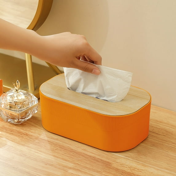Lilgiuy Orange Tissue Box Cover Gloves Box Holder Rectangular Tissue Box Holder for Storage on Bathroom Vanity, Countertop, Kitchen, Bedroom Dresser (8.27x4.92x2.95in)