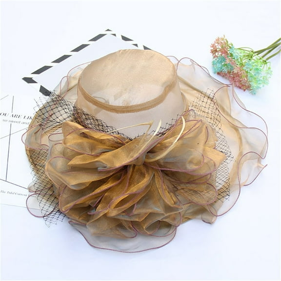 Lilgiuy Organza Kentucky Fascinator Hat - Women’s Wide Brim Derby Church Bridal Tea Party Wedding Hat