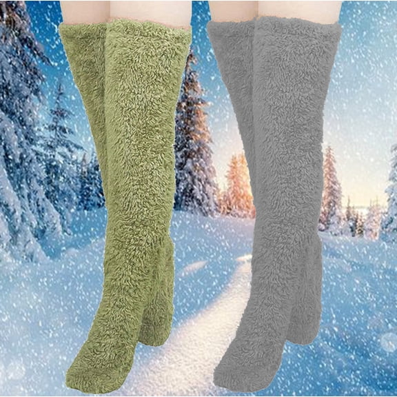 Lilgiuy Over Knee Slipper Socks for Women Girls High Plush Slipper Stockings Fuzzy Long Leg Warmers Winter Home Fluffy Sleeping Socks