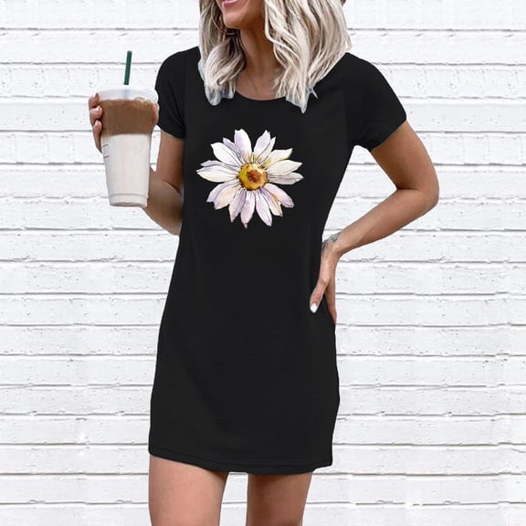 Lilgiuy Oversized Dress for Women Fashion Casual Round-Neck Summer Printing Short Sleeve Seaxy Dress