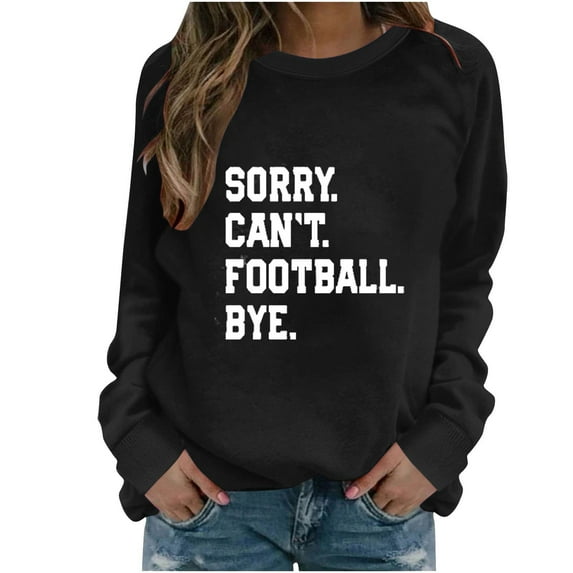 Lilgiuy Oversized Game Day Sweatshirt for Women Round- Neck Print Recreational Long Sleeve Tops for Going Out Shopping
