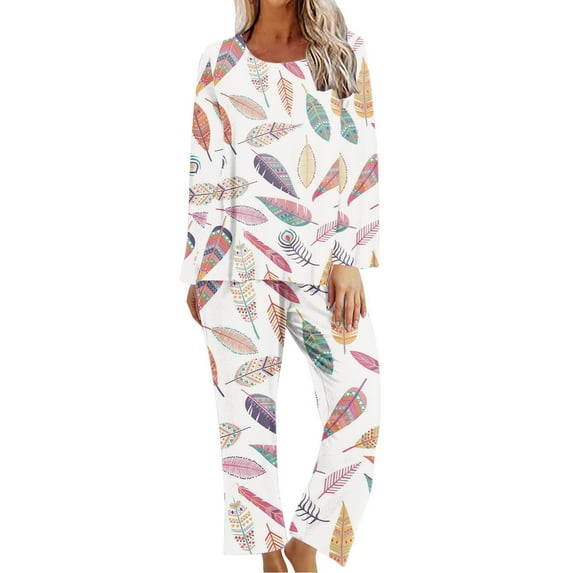 Lilgiuy Pajamas for Women Set Plus Size Printing Round Neck Short Sleeve Sleepshirt and Pants Sets Loungewear Pajamas With Pockets for Maternity Wear