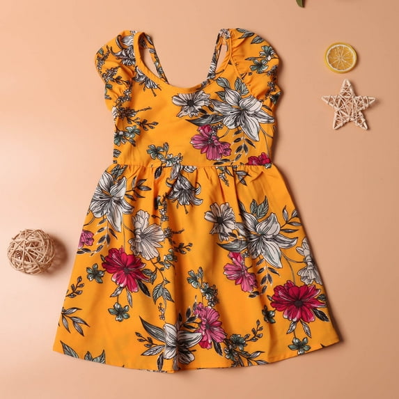 Lilgiuy Parent-child Summer Flowers Leaf Print Beach Suspenders Dress Mother-daughter Parent-child Suit Kid Fall for 2022 Spring Winter
