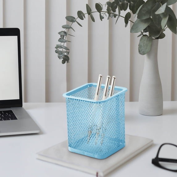 Lilgiuy Pen Holder, Pencil Holder for Desk, Lightweight Mesh Metal Desk Organizer, Multifunctional Desk Accessories & Workspace Organizers for Home, Classroom & Office, Light Blue, 3.74" Tall