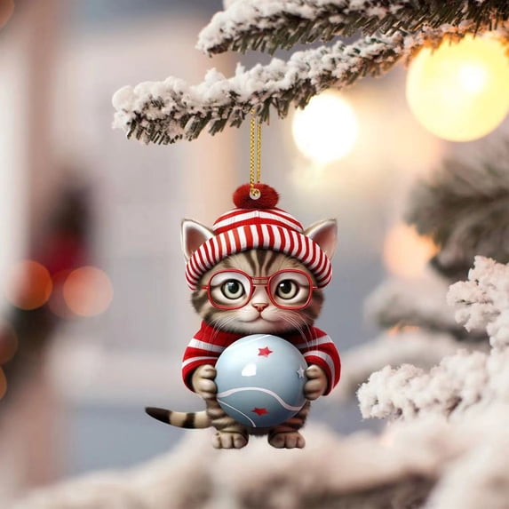 Lilgiuy Personalized Cat Christmas Ornament Hanging Pendant Ornaments 2024 2D Acrylic Xmas Tree Decorations with Hanging Rope Unique Customized Fun Gift for Kids, 3.1 Inch