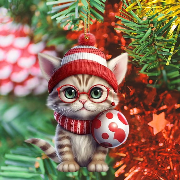 Lilgiuy Personalized Cat Christmas Ornament Hanging Pendant Ornaments 2024 2D Acrylic Xmas Tree Decorations with Hanging Rope Unique Customized Fun Gift for Kids, 3.1 Inch