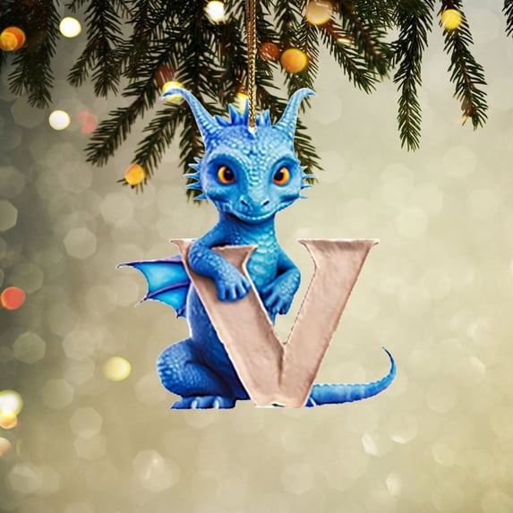 Lilgiuy Personalized Dinosaur Christmas Ornament 26 Letters Hanging Pendant Ornaments 2024 Plastic Initial Monogram Xmas Tree Decorations with Hanging Rope Unique Customized Fun Gift for Kids