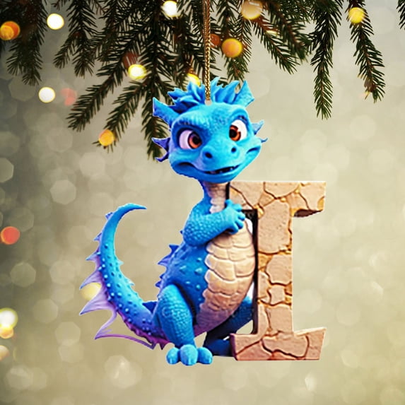 Lilgiuy Personalized Dinosaur Christmas Ornament 26 Letters Hanging Pendant Ornaments 2024 Plastic Initial Monogram Xmas Tree Decorations with Hanging Rope Unique Customized Fun Gift for Kids