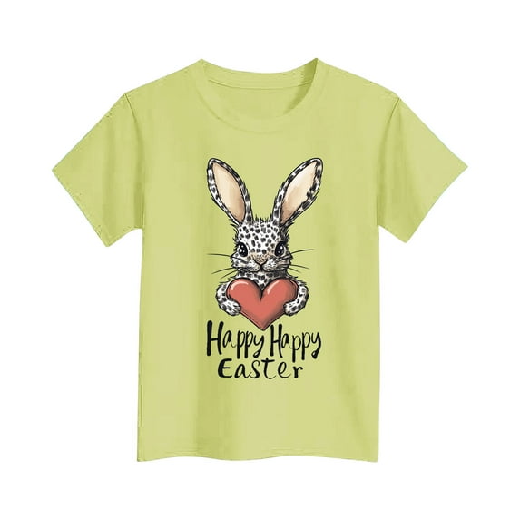 Lilgiuy Personalized Easter Shirt for Toddler Baby Boy Girl Easter Day Outfit, Summer Casual Short Sleeve Easter T-Shirt, Bunny Love Heart T-Shirts (Green,15-16Years)