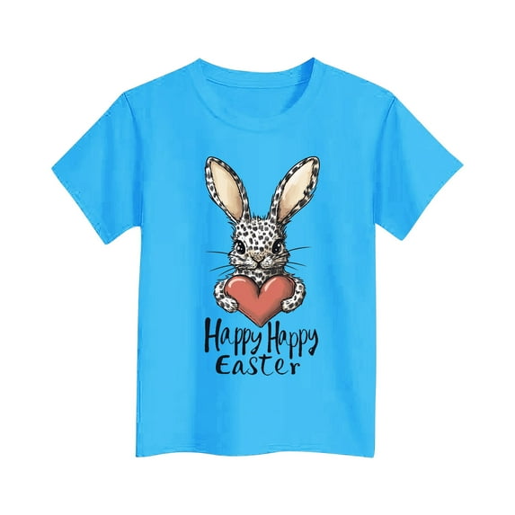 Lilgiuy Personalized Easter Shirt for Toddler Baby Boy Girl Easter Day Outfit, Summer Casual Short Sleeve Easter T-Shirt, Bunny Love Heart T-Shirts (Light Blue,4-5Years)