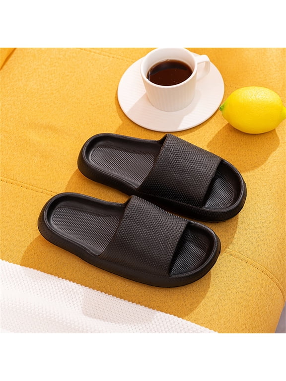 Pillow Slippers for Women and Men, Massage Shower Bathroom Non Slip Quick Drying Slide Sandals Open Toe Thick Sole Super Soft Comfy House Slippers for Daily Wear(Black,11)