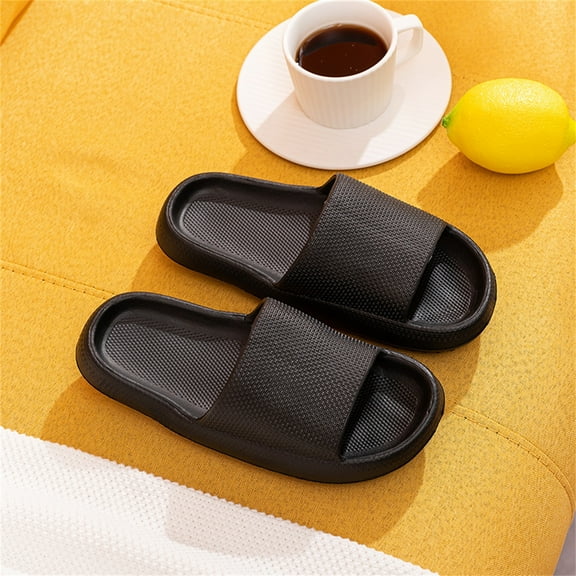 Lilgiuy Pillow Slippers for Women and Men, Massage Shower Bathroom Non Slip Quick Drying Slide Sandals Open Toe Thick Sole Super Soft Comfy House Slippers for Going Out(Black,9.5-10)