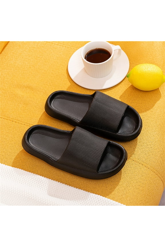 Pillow Slippers for Women and Men, Massage Shower Bathroom Non Slip Quick Drying Slide Sandals Open Toe Thick Sole Super Soft Comfy House Slippers for Going Out(Black,9.5-10)