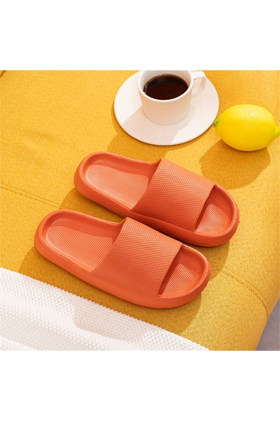 Pillow Slippers for Women and Men, Massage Shower Bathroom Non Slip Quick Drying Slide Sandals Open Toe Thick Sole Super Soft Comfy House Slippers Playwear(Orange,9.5-10)