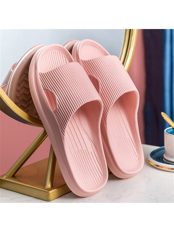 Pillow Slippers for Women and Men Non Slip Quick Drying Shower Slides Sandals Bathroom Beach Pool Soft Thick Sole Slippers House Slippers for Spa(Pink,7)