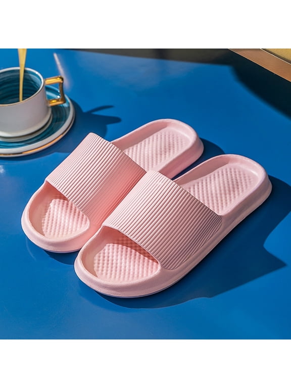 Pillow Slippers for Women and Men, Summer Casual Solid Color Non-Slip House Slippers, Bathroom Slippers Slides Sandals Outwear(Pink,7.5)