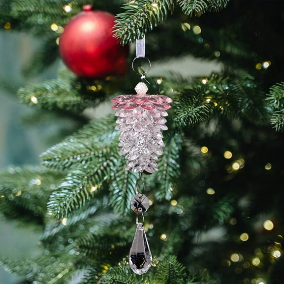 Lilgiuy Pink Christmas Tree Pinecone Ornaments Hanging Decorations, Acrylic Pinecone Shaped Pendants, Festive Holiday Decor for Xmas Tree, Home, Party, Car, 6.3×1.9in